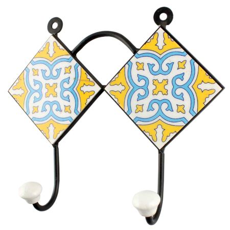 Yellow Ceramic Floral Tile Hook 